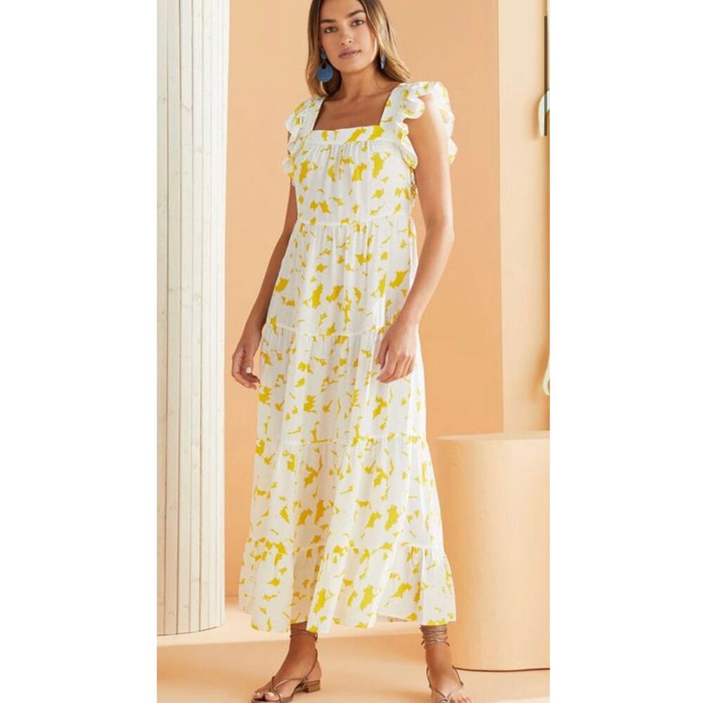 Marie Oliver Sailor Square Neck Silk Maxi Dress Golden Floral Women's Size S